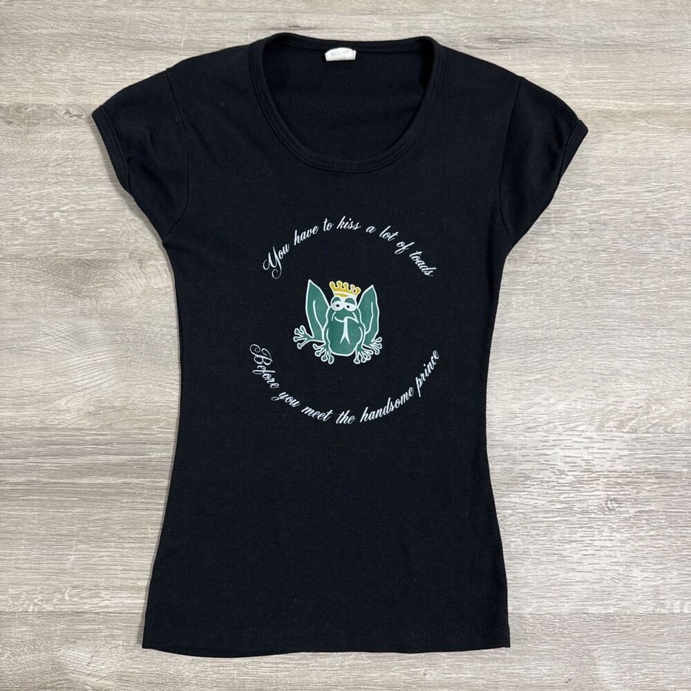 Vintage Women’s Shirt Medium Black Frog Prince Toad Novelty Scoop Neck Fitted
